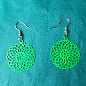 2/10$NWOT  stainless round mandala green enamel earrings